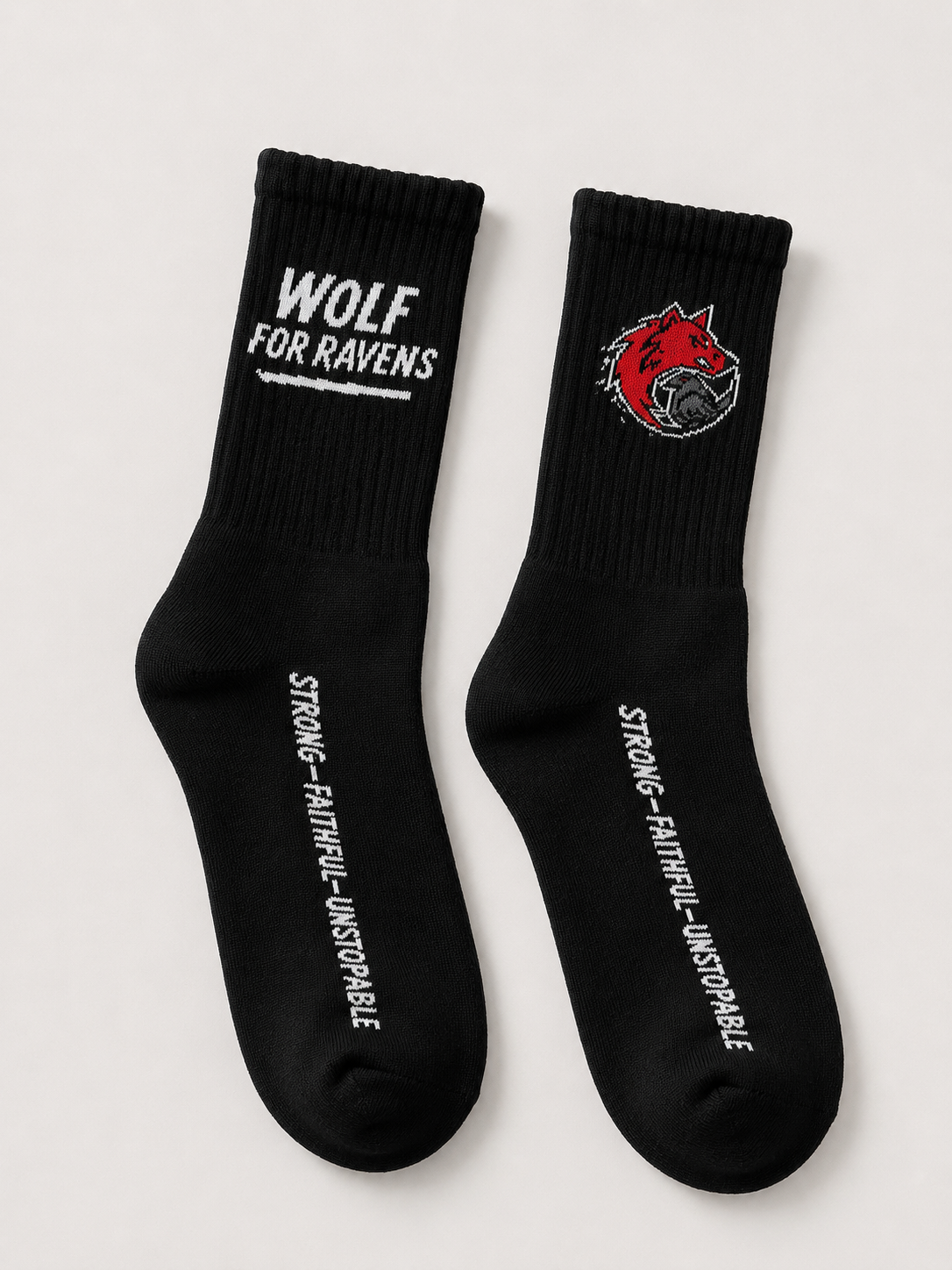 Wolf For Ravens Double Logo Signature Black Crew Socks